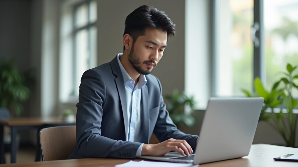 Designer working on laptop showing design system with spacing measurements and whitespace guidelines displayed