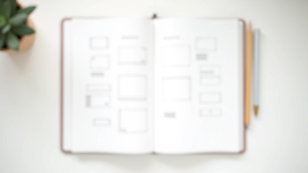 Clean notebook with hand-drawn wireframe sketches on white paper