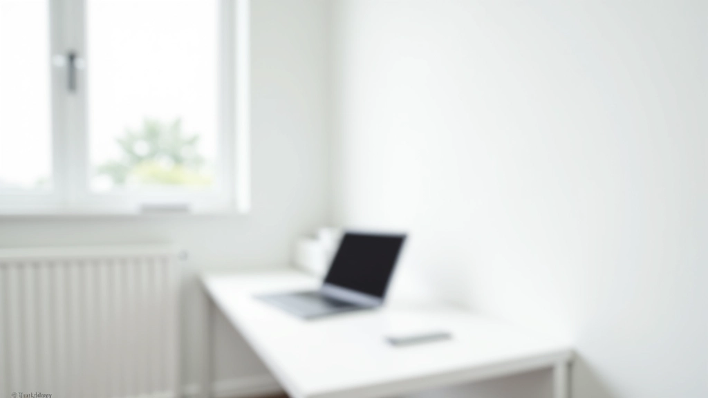 Minimalist workspace with clean desk, single laptop, and organized white space